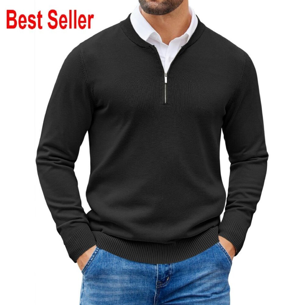 Quarter Zip Pullover Slim Fit Mock Neck Knit Sweater Lightweight Dressy